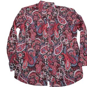 David Smith Shirt Mens XLarge Plum Red Blue Paisley Statement Vibrant Cotton
